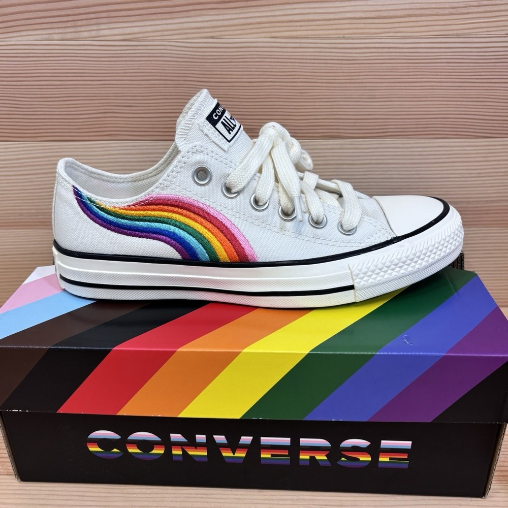 Converse Chuck Taylor All Star Low Top Pride Rainbow White Sneakers Woman Sz 6.5